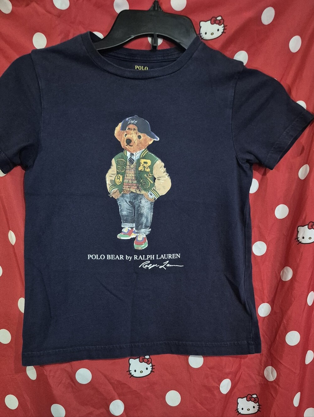 Y2K Ralph Lauren Navy Polo Bear Graphic Tee for Kids
